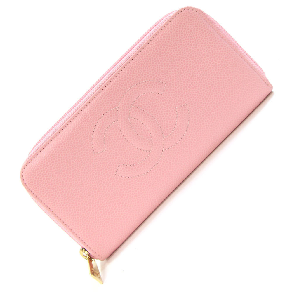 Chanel Round Zip Long Wallet, Coco Mark, A13228, Pink, Cambiaskin, Zip, Women...